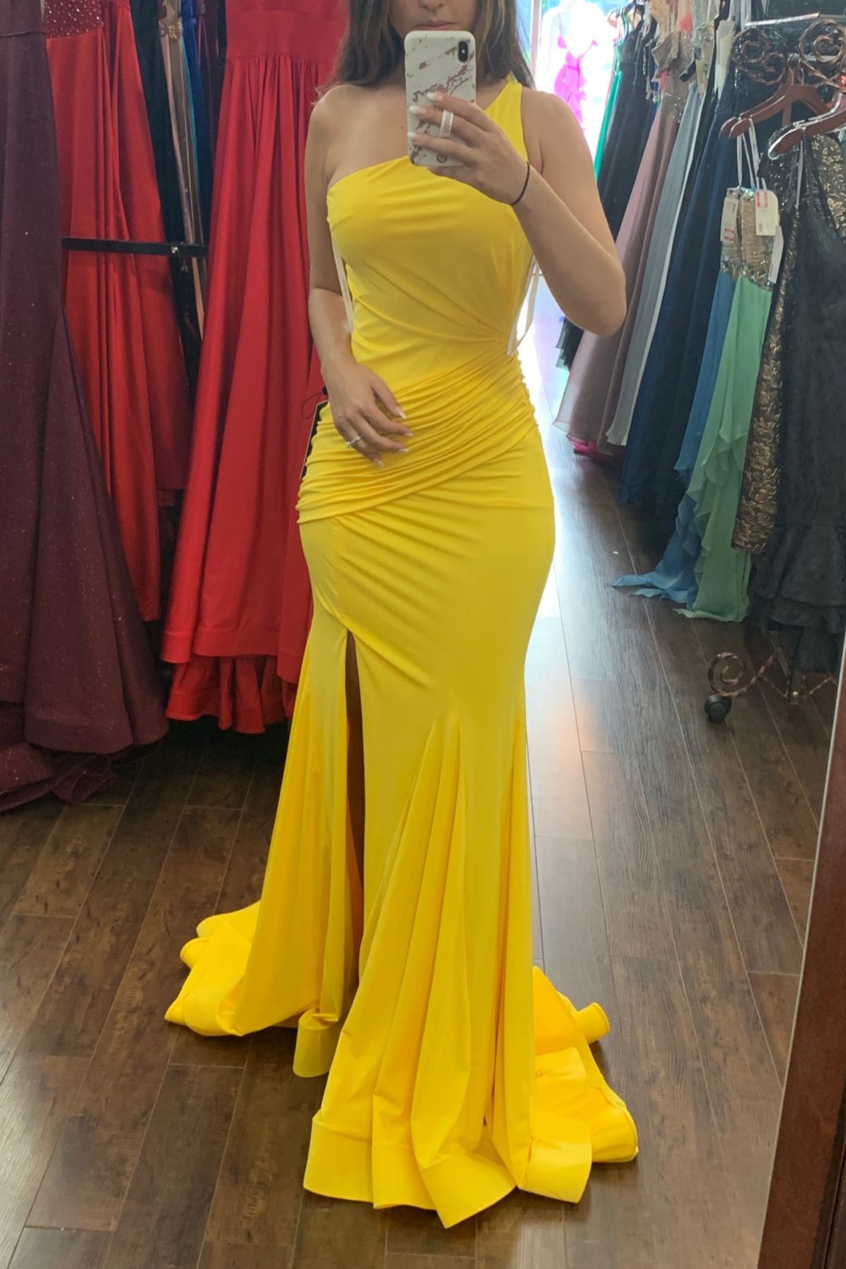 Sherri Hill Size 2 One Shoulder Yellow Mermaid Dress on Queenly
