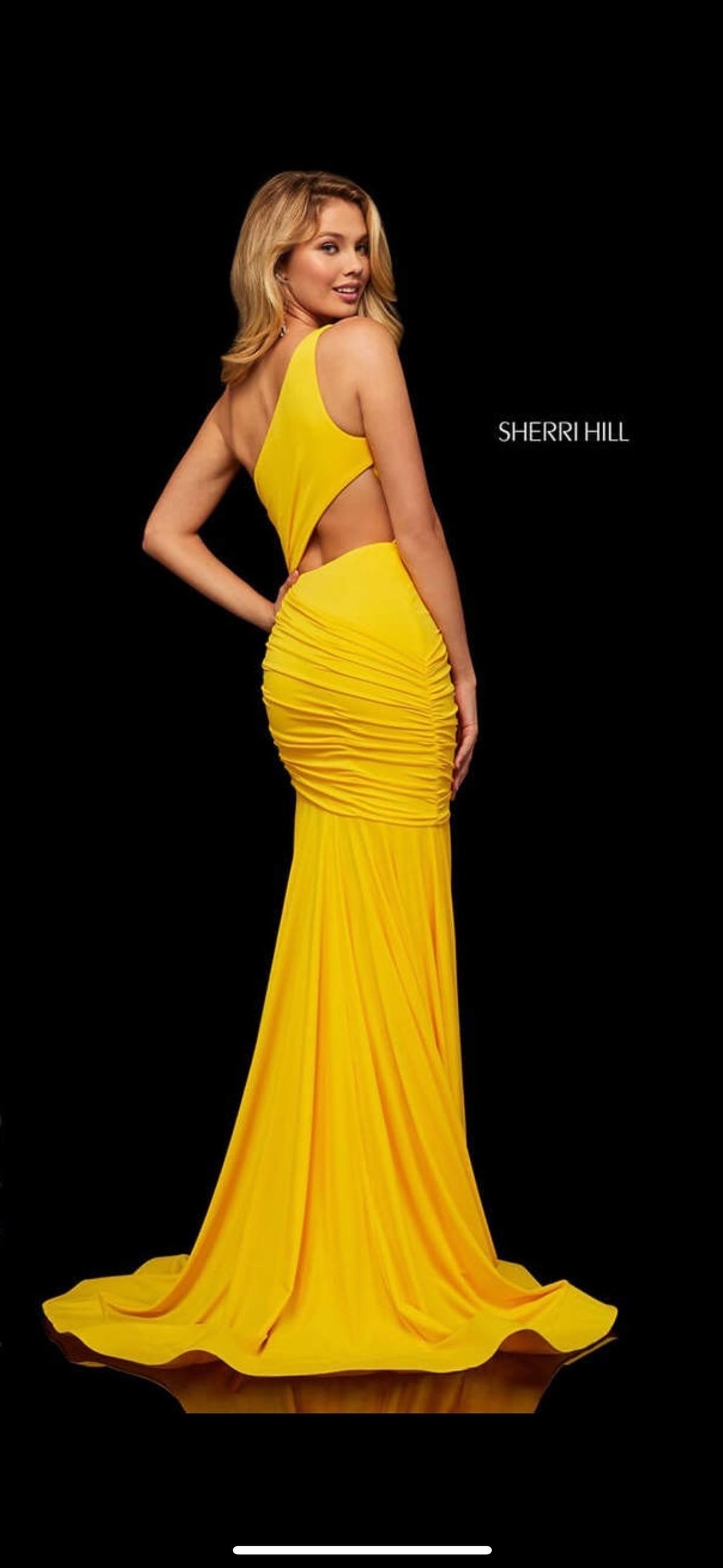 Sherri Hill Size 2 One Shoulder Yellow Mermaid Dress on Queenly