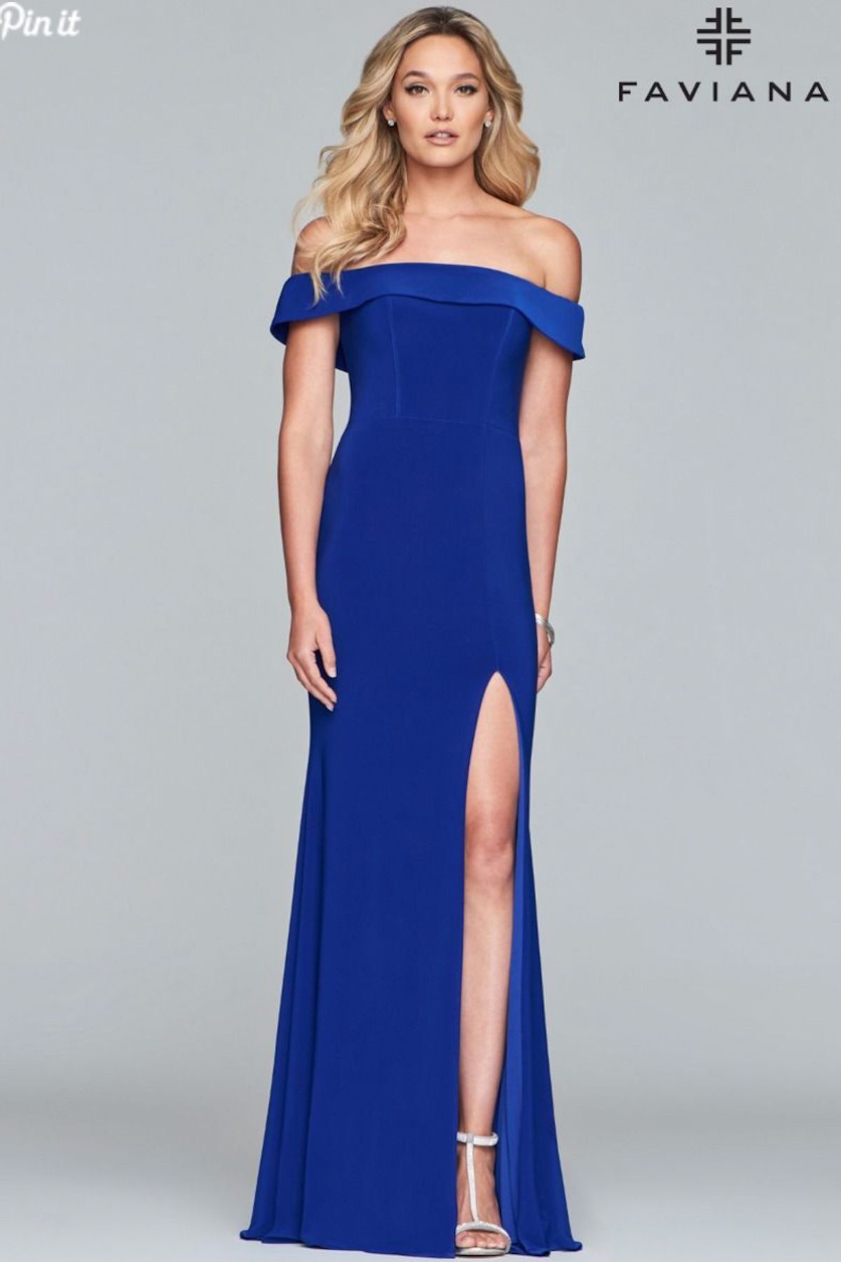 Style S10015 Faviana Size 0 Prom Off The Shoulder Royal Blue Side Slit Dress on Queenly