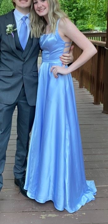 Size 2 Satin Light Blue Floor Length Maxi on Queenly
