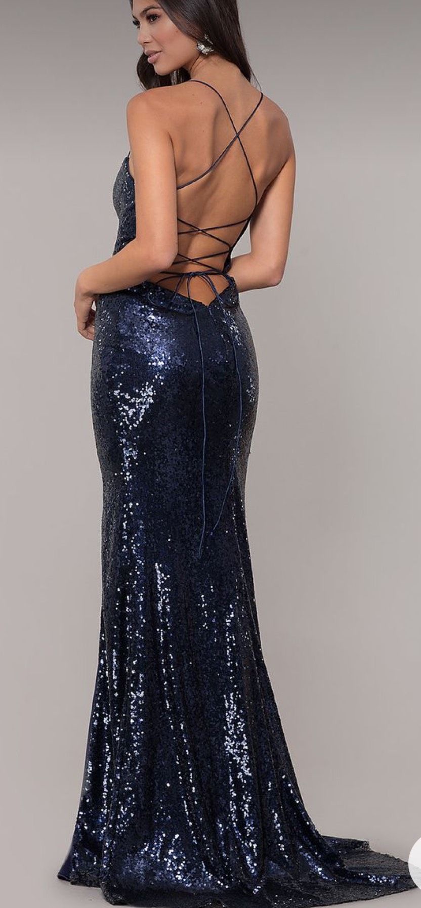 Scala 2022 Square Neck Sequin Gown Size 2 Blue Dress With Train on Queenly