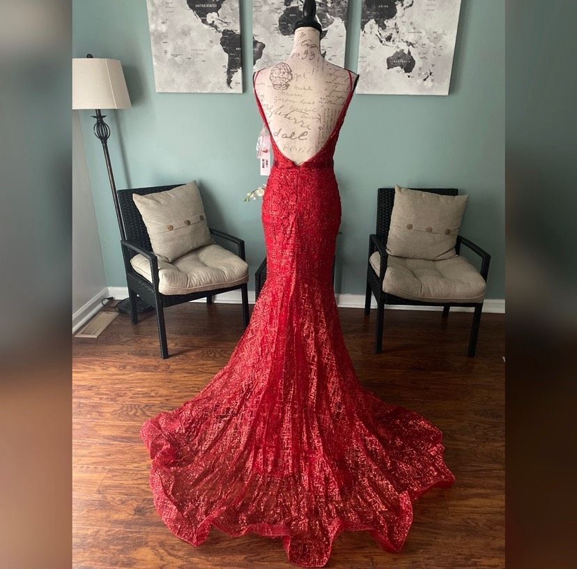 Jovani Size 8 Prom Red Mermaid Dress on Queenly