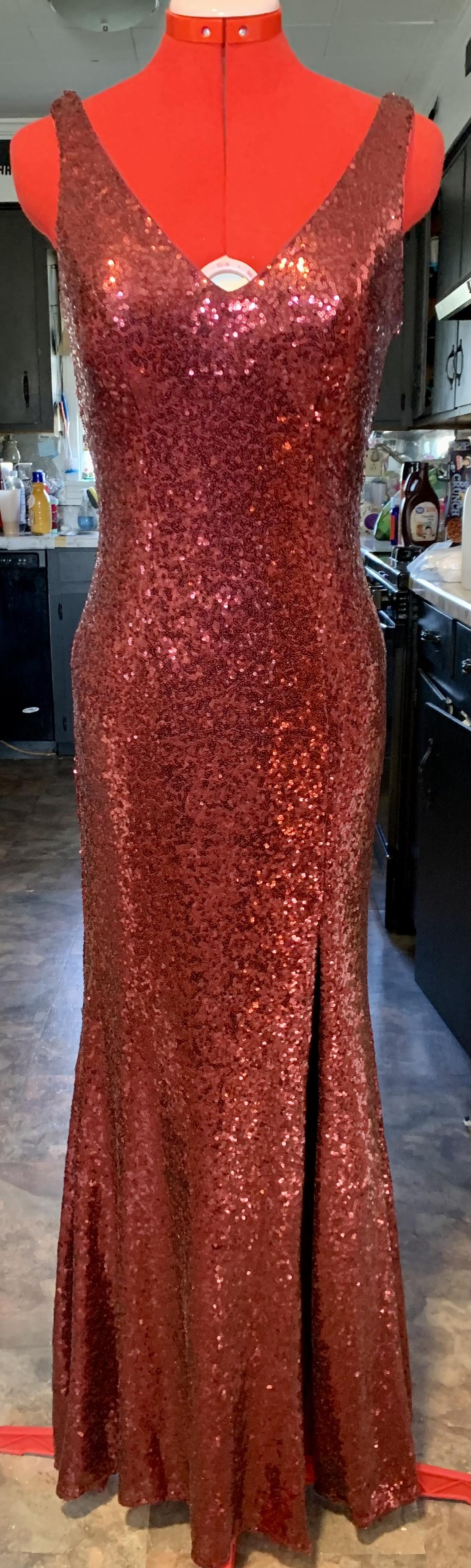 Eva Size 4 Prom Sequined Red A-line Dress on Queenly