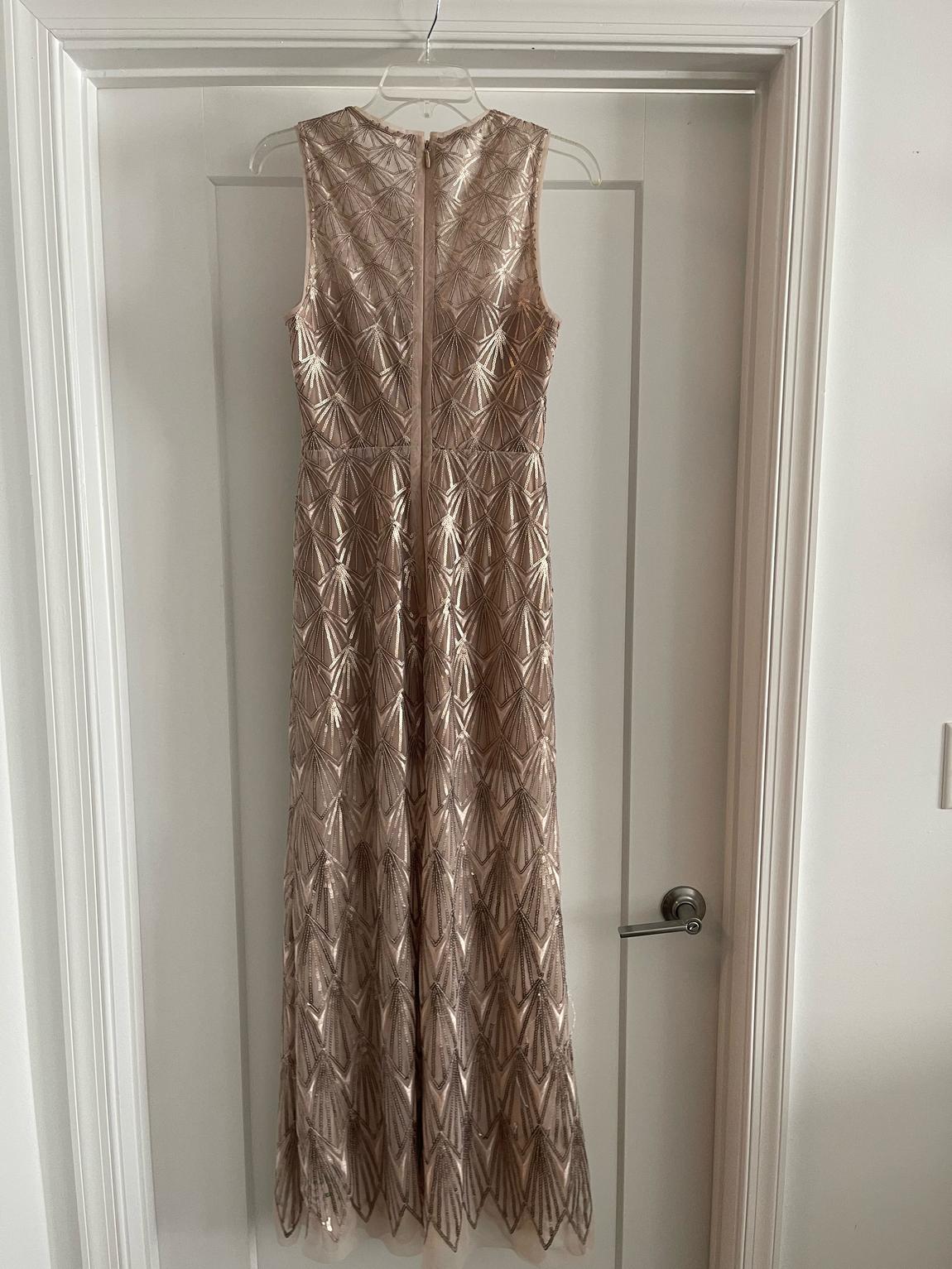Size 2 High Neck Sheer Gold Floor Length Maxi on Queenly