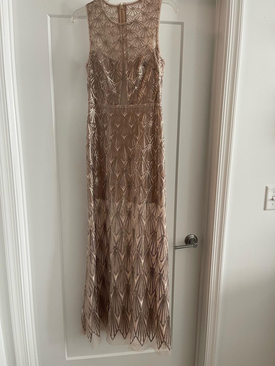 Size 2 High Neck Sheer Gold Floor Length Maxi on Queenly