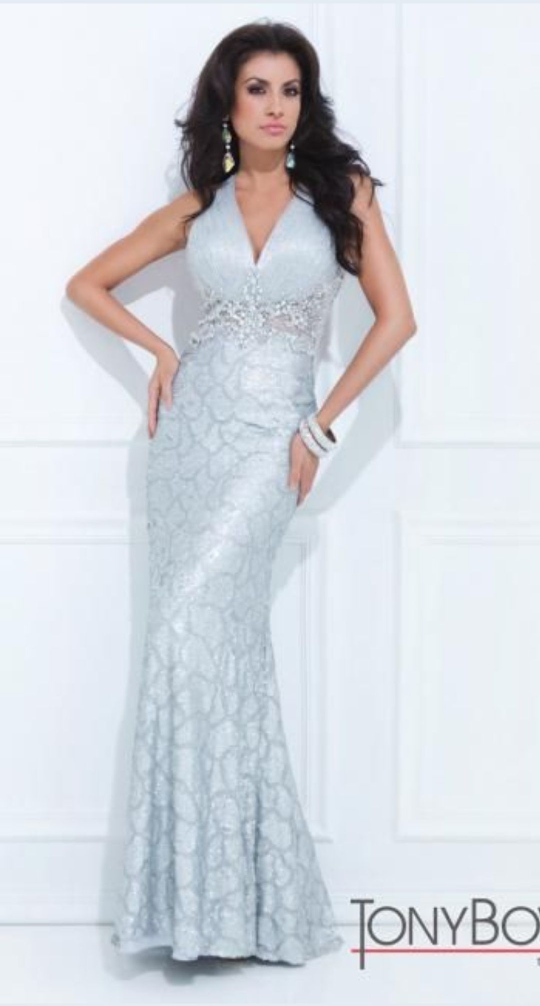Style 114701 Tony Bowls Size 8 Silver Mermaid Dress on Queenly