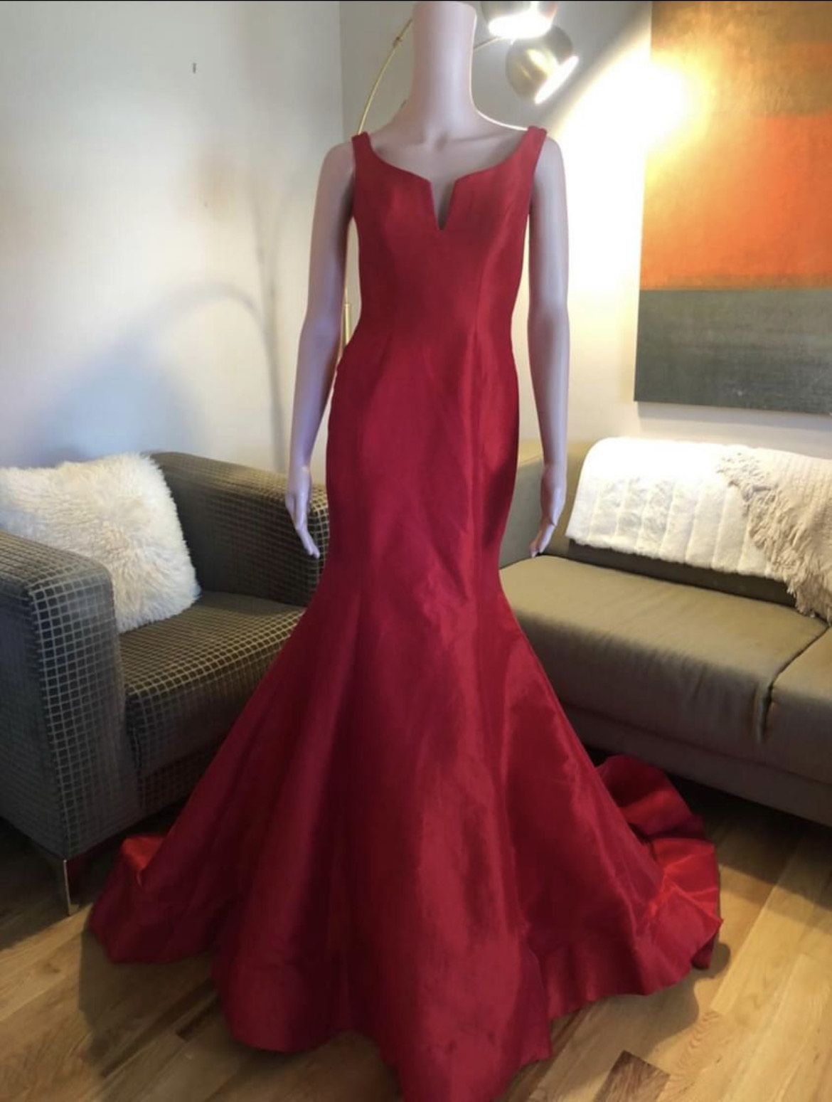 Jovani Size 6 Prom Off The Shoulder Red Mermaid Dress on Queenly