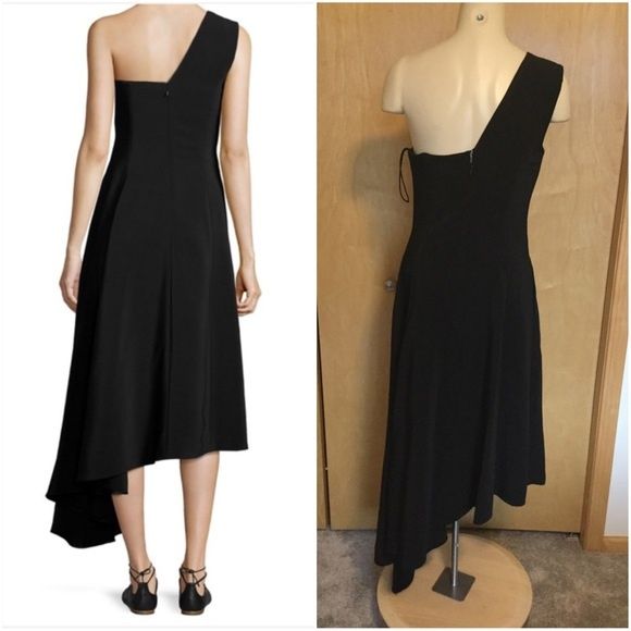 Rosetta Getty Size 8 One Shoulder Satin Black A-line Dress on Queenly