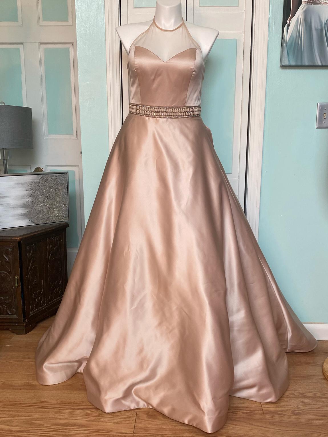 Sherri Hill Size 14 Halter Satin Nude Ball Gown on Queenly
