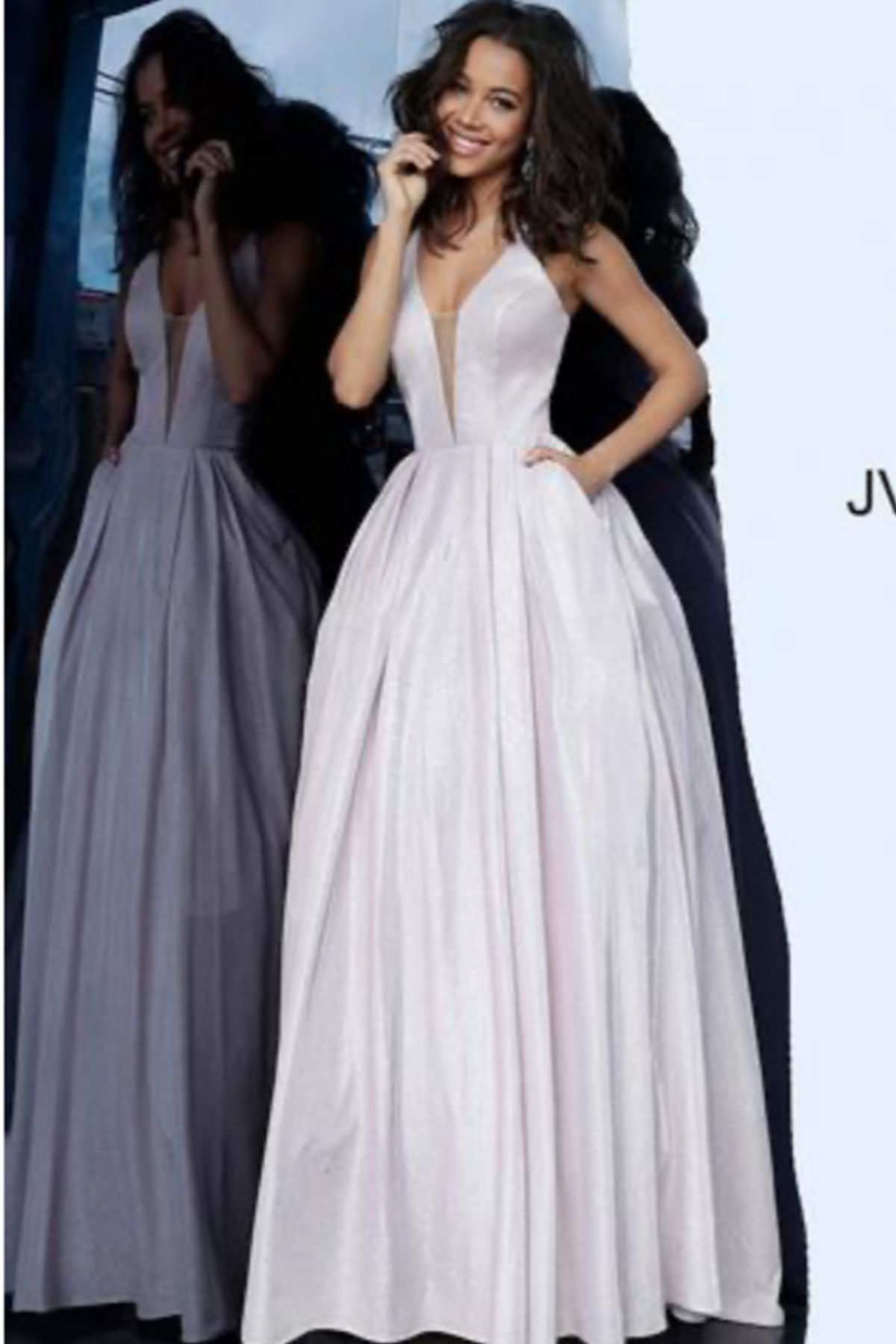 Style JVN2712 Jovani Size 0 Prom Sheer Light Pink Ball Gown on Queenly