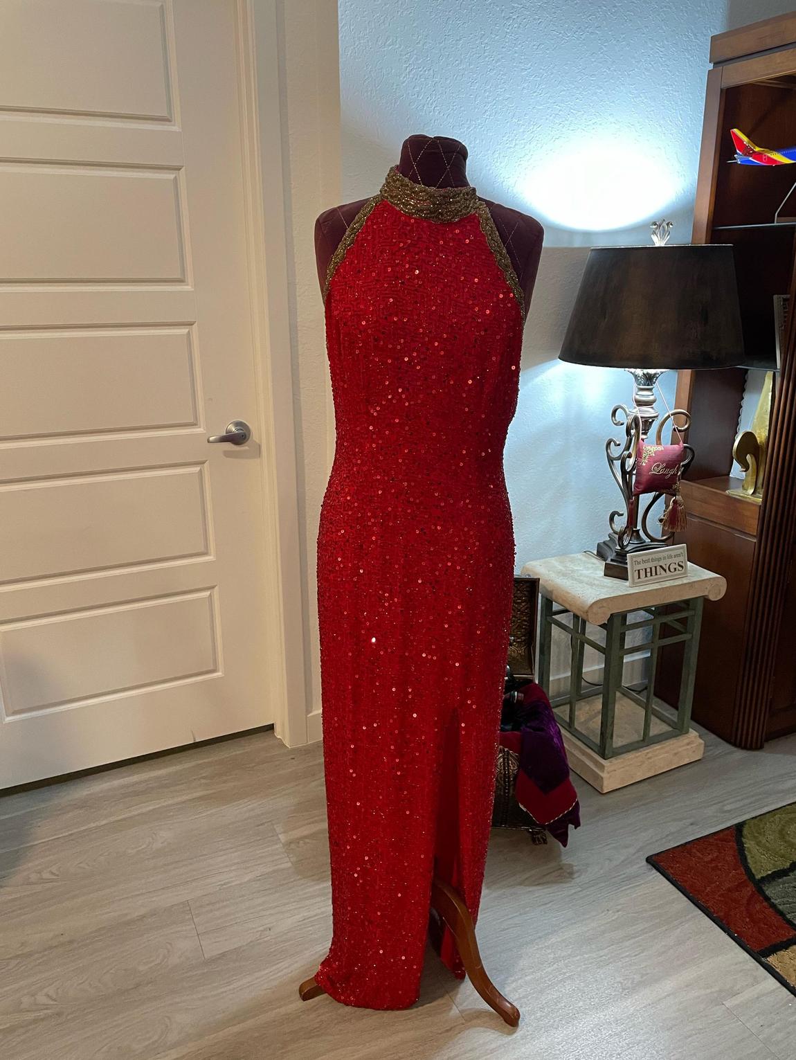 Size 8 Sequined Red Floor Length Maxi on Queenly