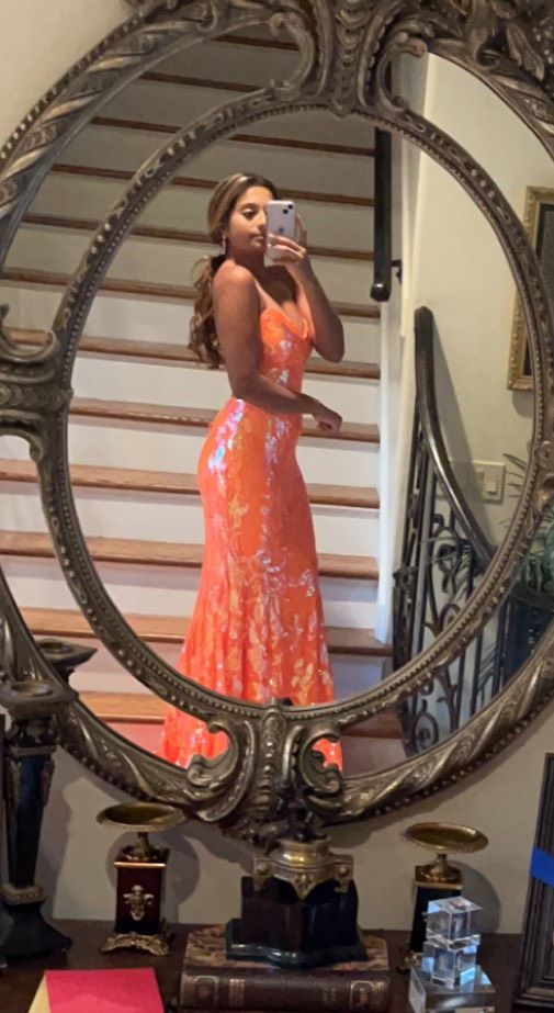 Jovani Size 6 Prom Strapless Orange Mermaid Dress on Queenly