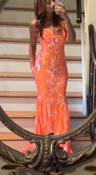 Jovani Size 6 Prom Strapless Orange Mermaid Dress on Queenly