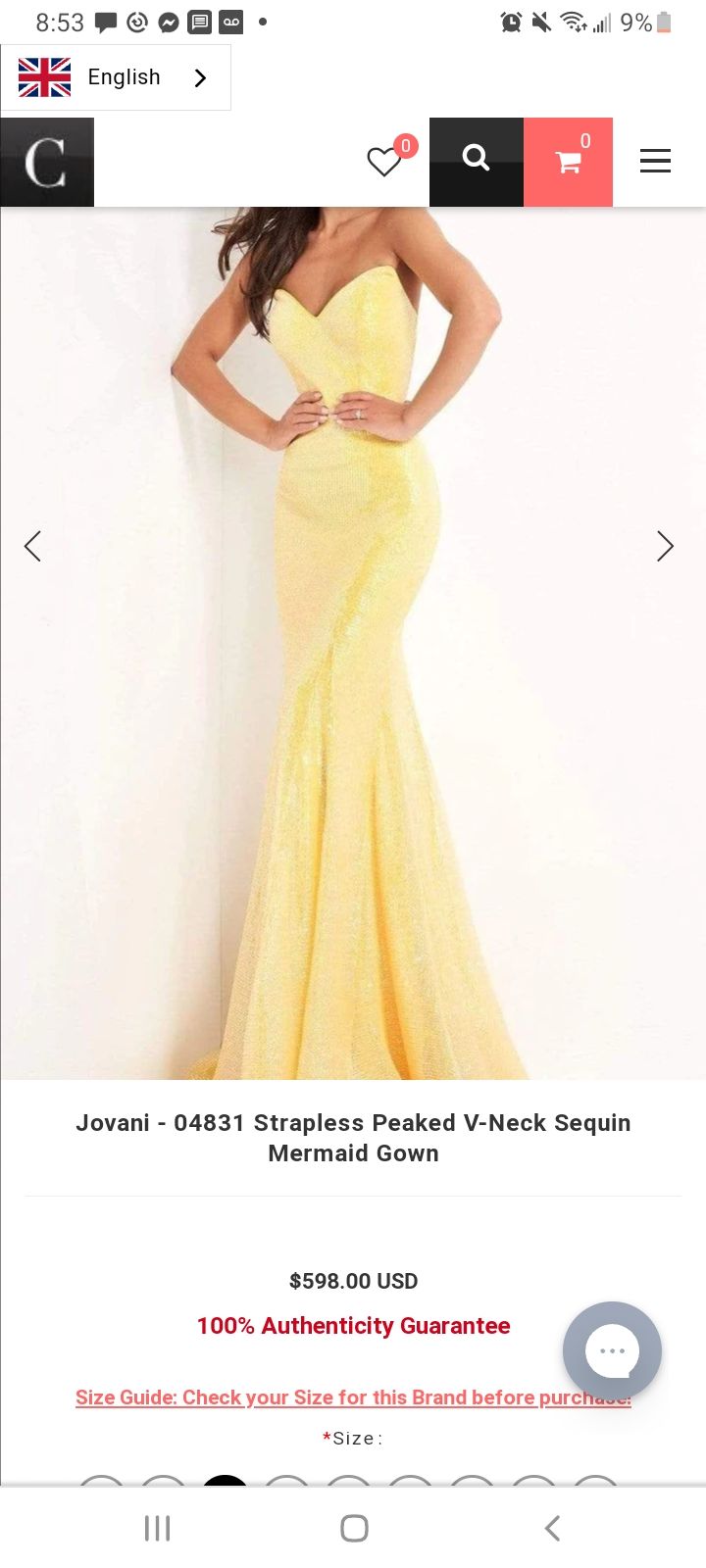 Jovani Size 8 Prom Strapless Yellow Mermaid Dress on Queenly