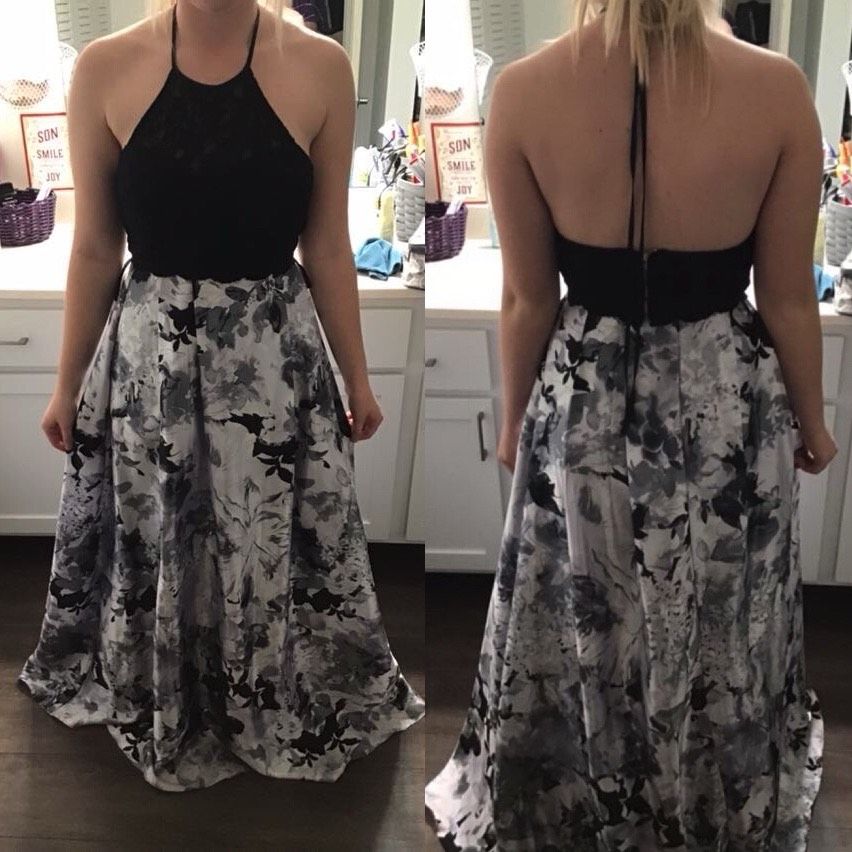 Size 4 Prom Floral Black Ball Gown on Queenly