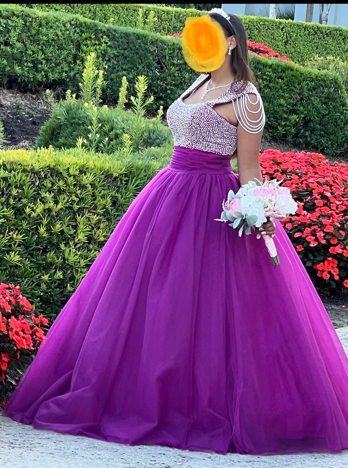 Size 4 Prom Sequined Purple Ball Gown on Queenly