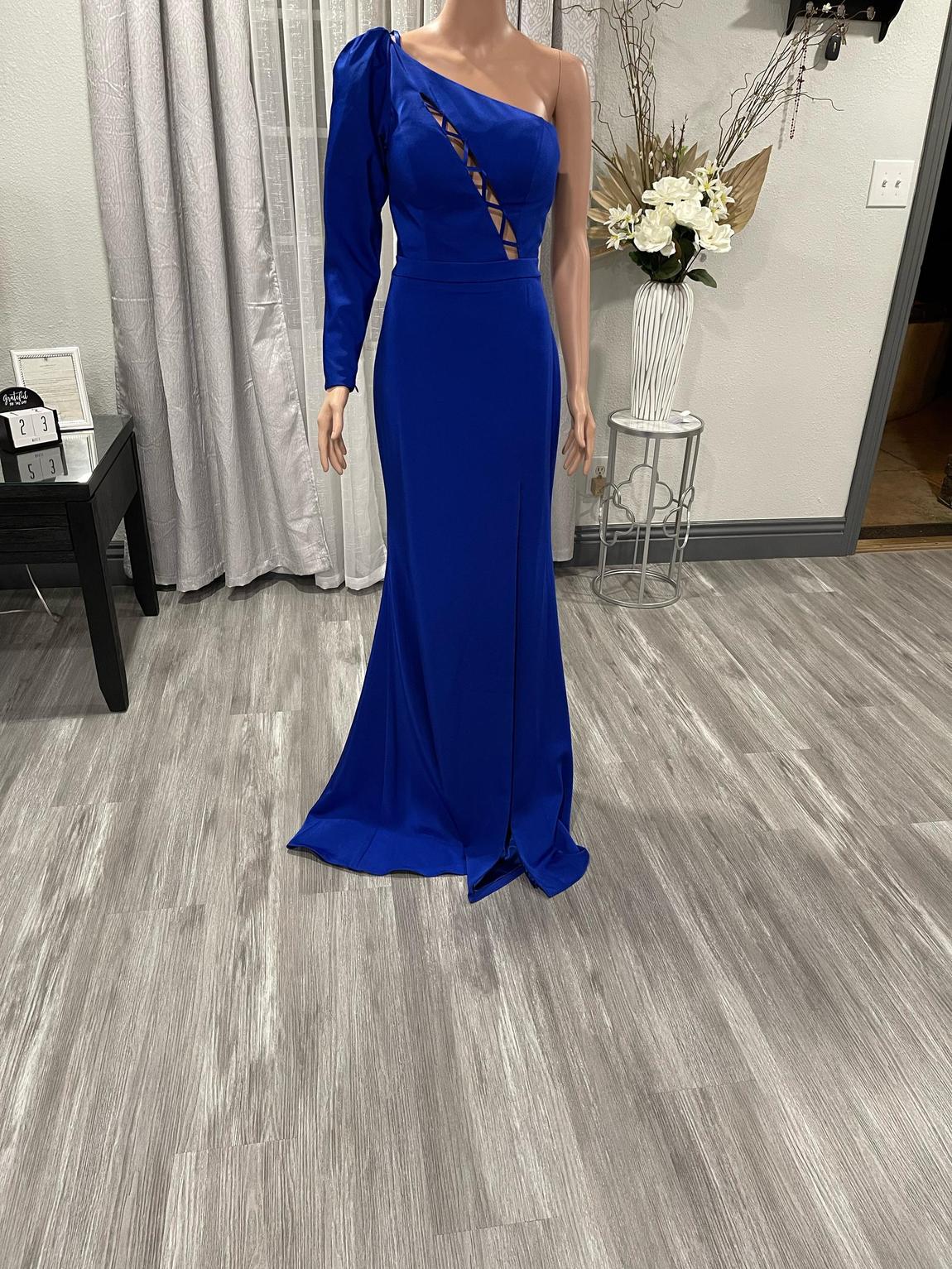Size 4 Prom One Shoulder Blue Floor Length Maxi on Queenly