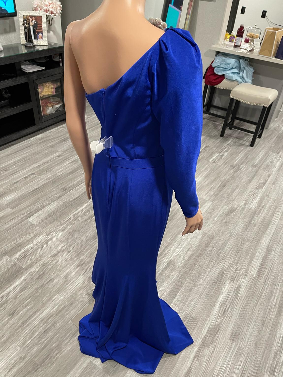 Size 4 Prom One Shoulder Blue Floor Length Maxi on Queenly