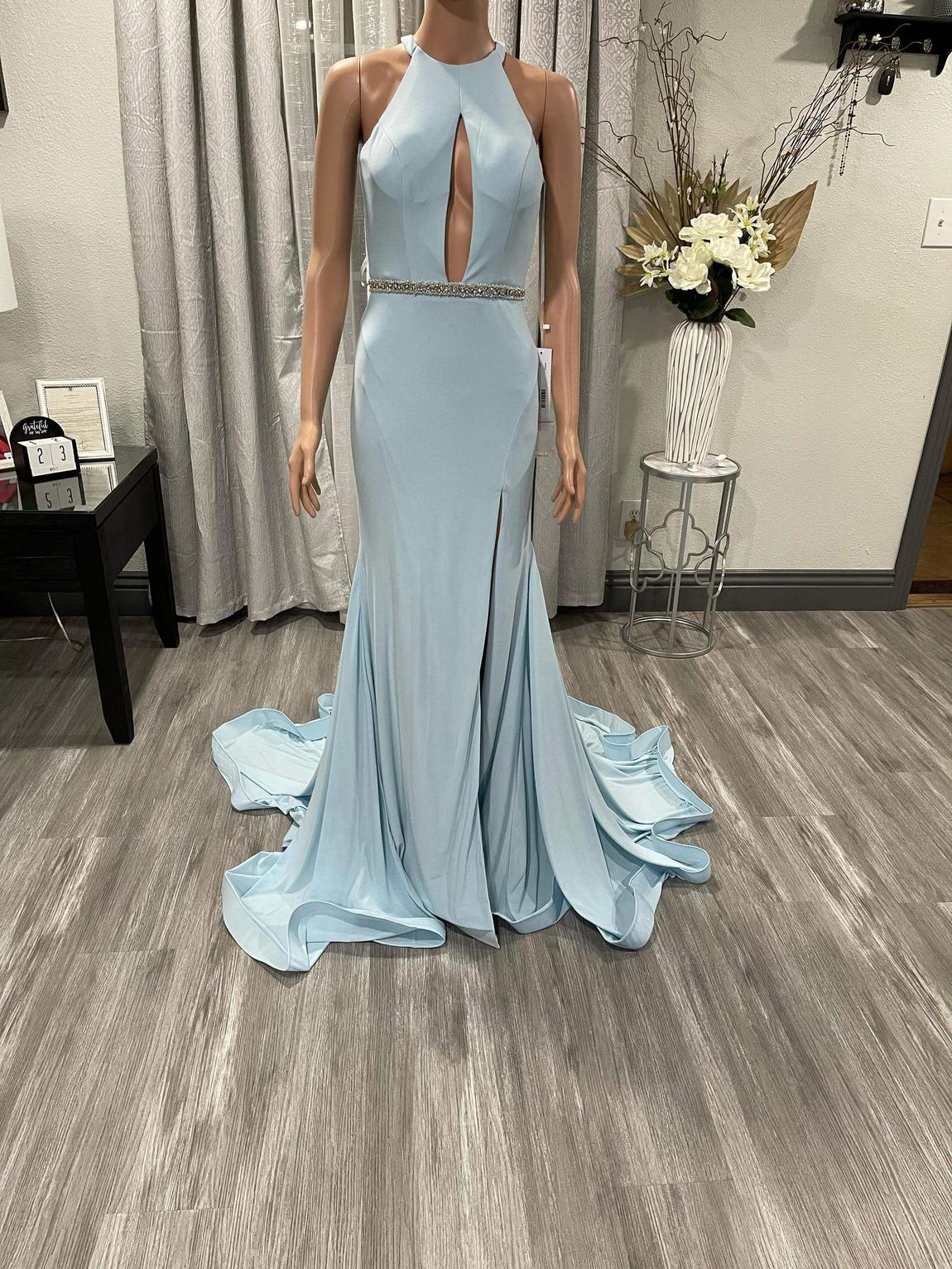 Size 0 Prom Halter Sequined Light Blue Mermaid Dress on Queenly