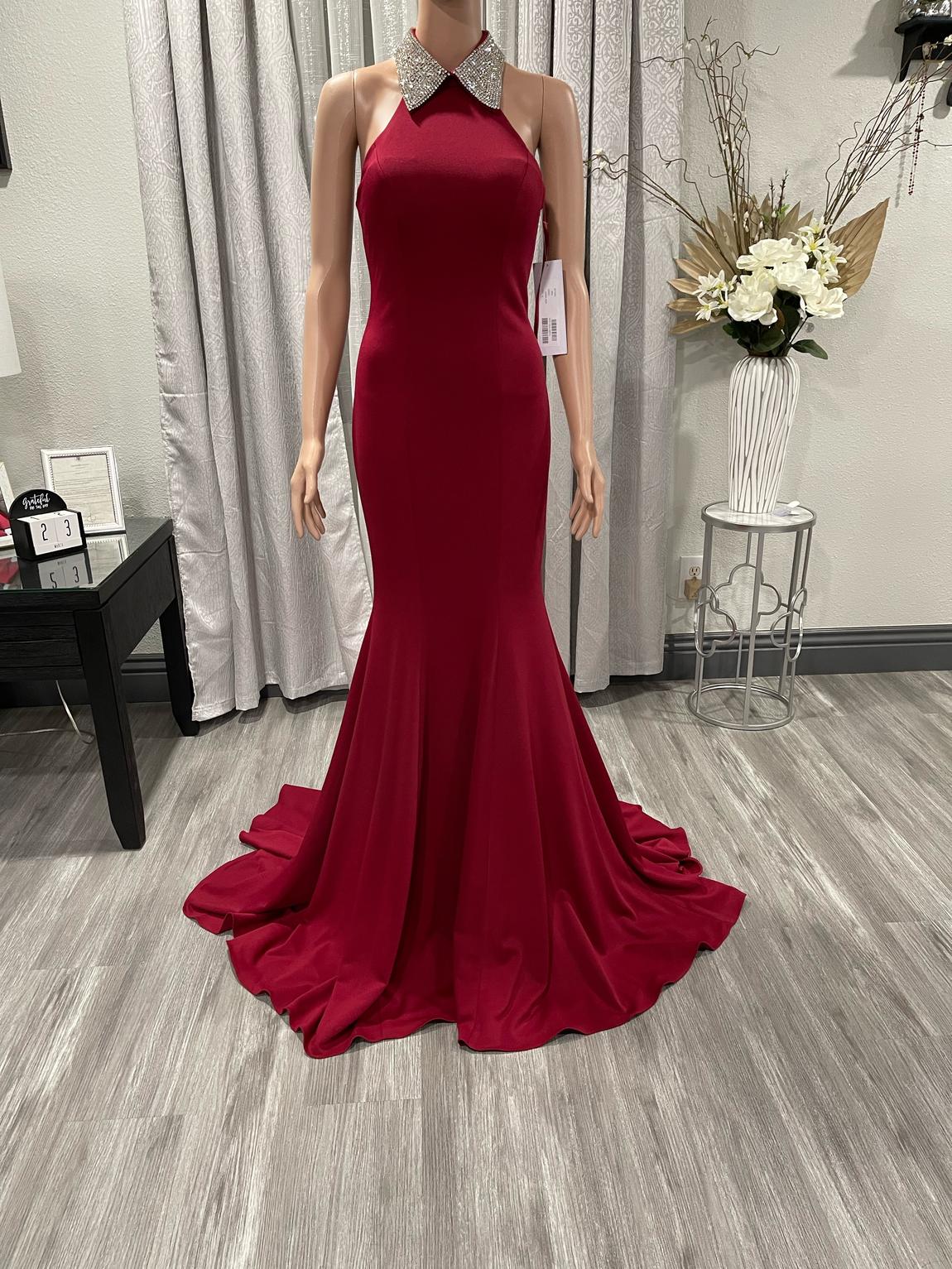 Jovani Size 4 Prom High Neck Sequined Burgundy Red Mermaid Dress on Queenly
