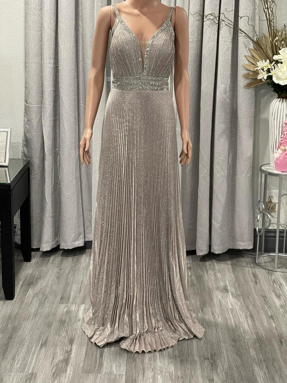 Jovani Size 8 Prom Plunge Sequined Nude Dress With Train on Queenly