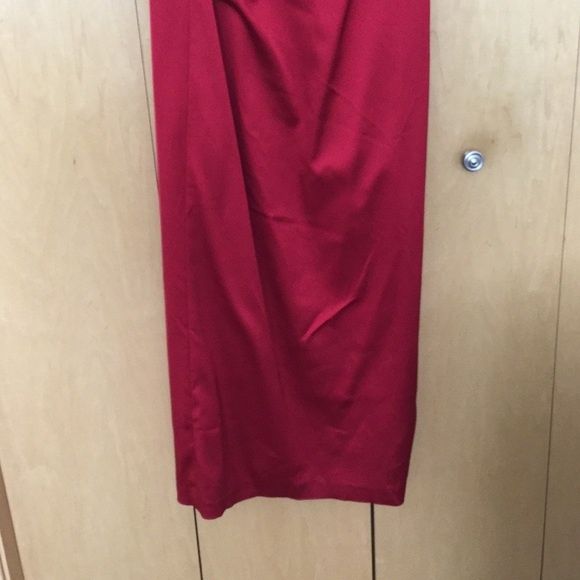Talbot Runhof Size 8 Long Sleeve Satin Red Side Slit Dress on Queenly