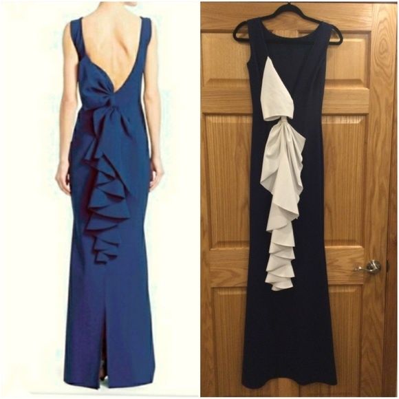 Chiara Boni Size 4 Bridesmaid Navy Blue Side Slit Dress on Queenly
