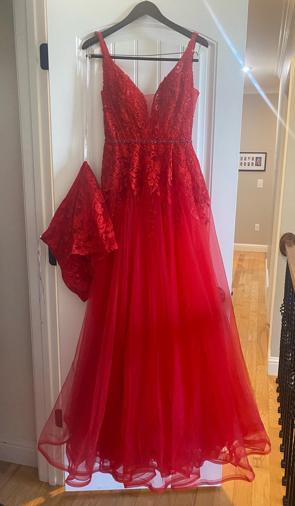 Ellie Wilde Size 6 Prom Lace Red A-line Dress on Queenly
