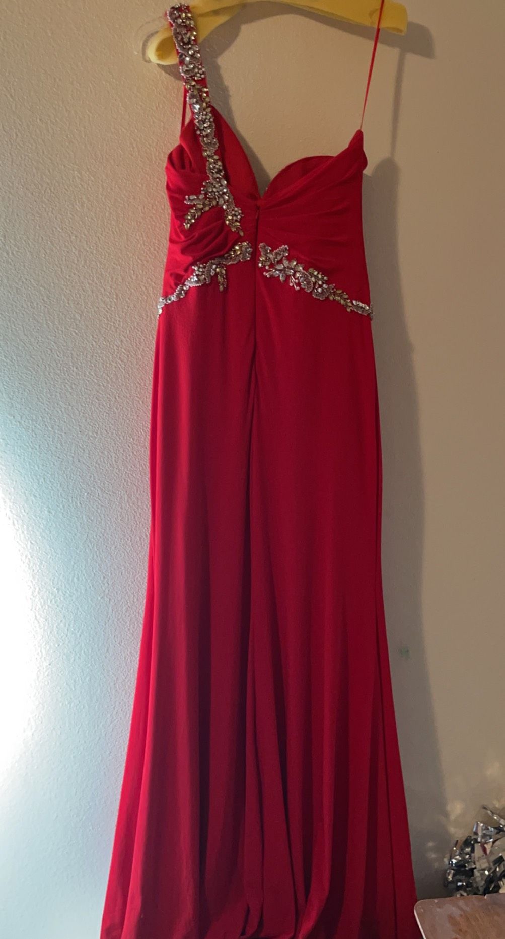 Size 10 Sequined Red Side Slit Dress on Queenly