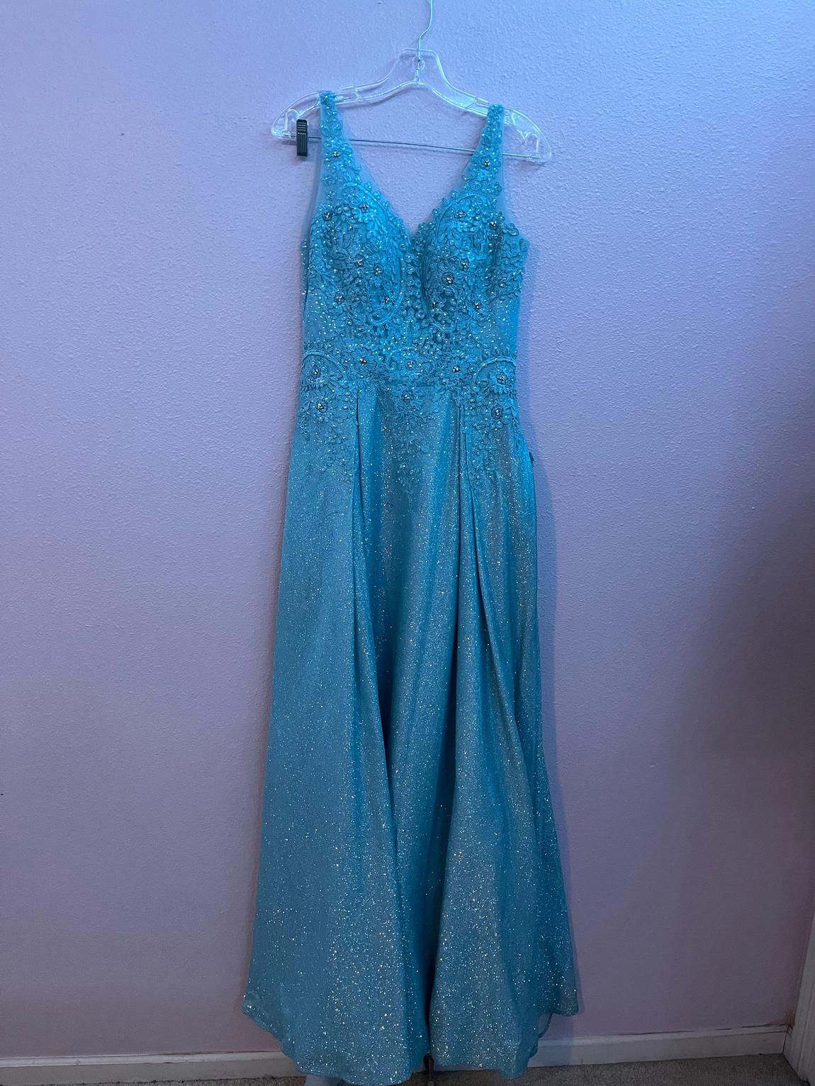 Eureka Size 8 Satin Blue Ball Gown on Queenly