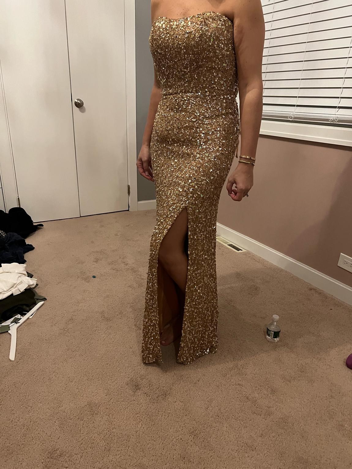 Sherri Hill Size 6 Prom Strapless Sequined Gold Floor Length Maxi on Queenly