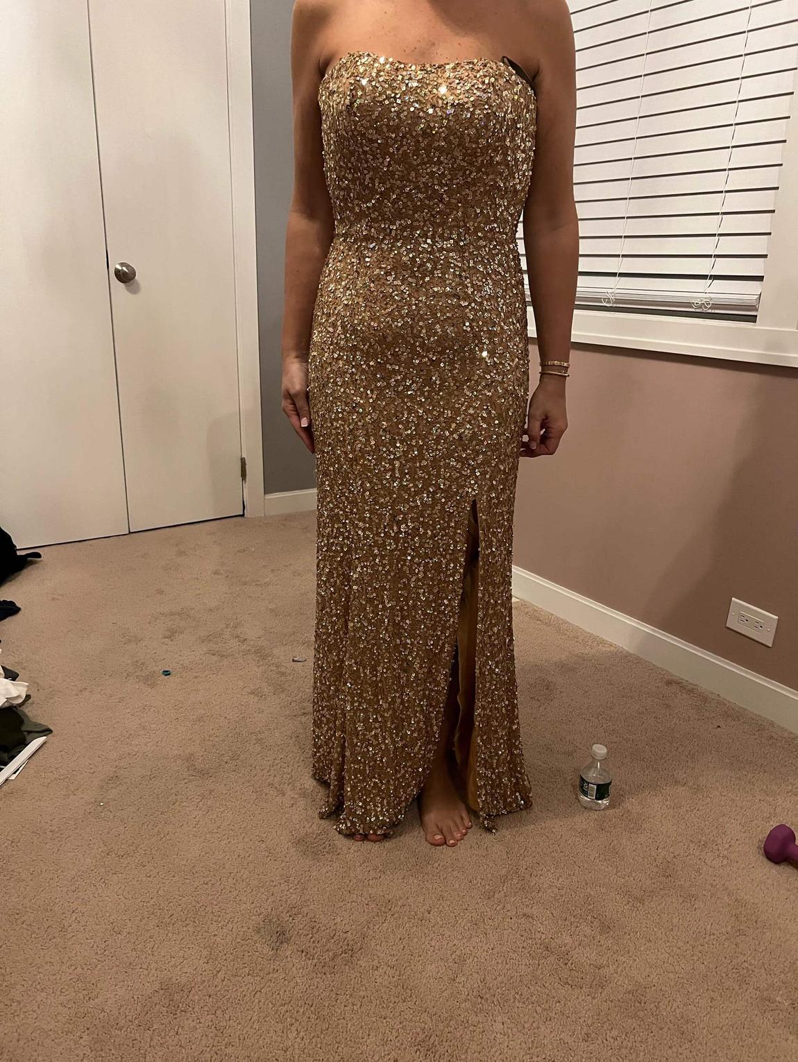 Sherri Hill Size 6 Prom Strapless Sequined Gold Floor Length Maxi on Queenly