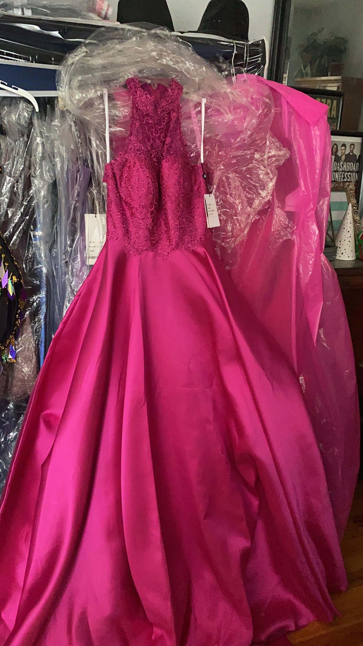 Alyce Size 2 Prom High Neck Lace Hot Pink Floor Length Maxi on Queenly