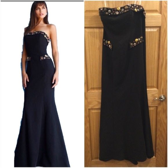 Jovani Size 14 Prom Strapless Sequined Black Mermaid Dress on Queenly