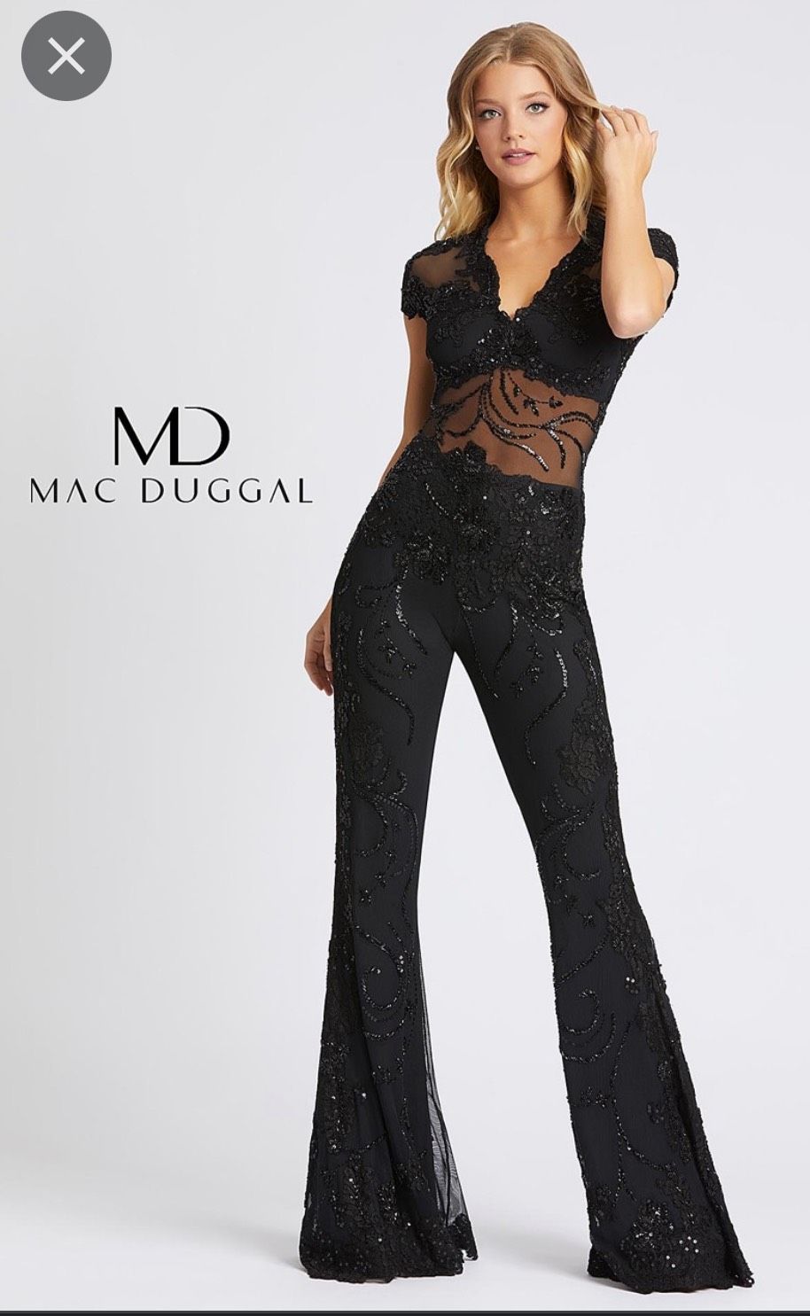 Mac Duggal Size 4 Pageant Interview Cap Sleeve Black Formal Jumpsuit on Queenly