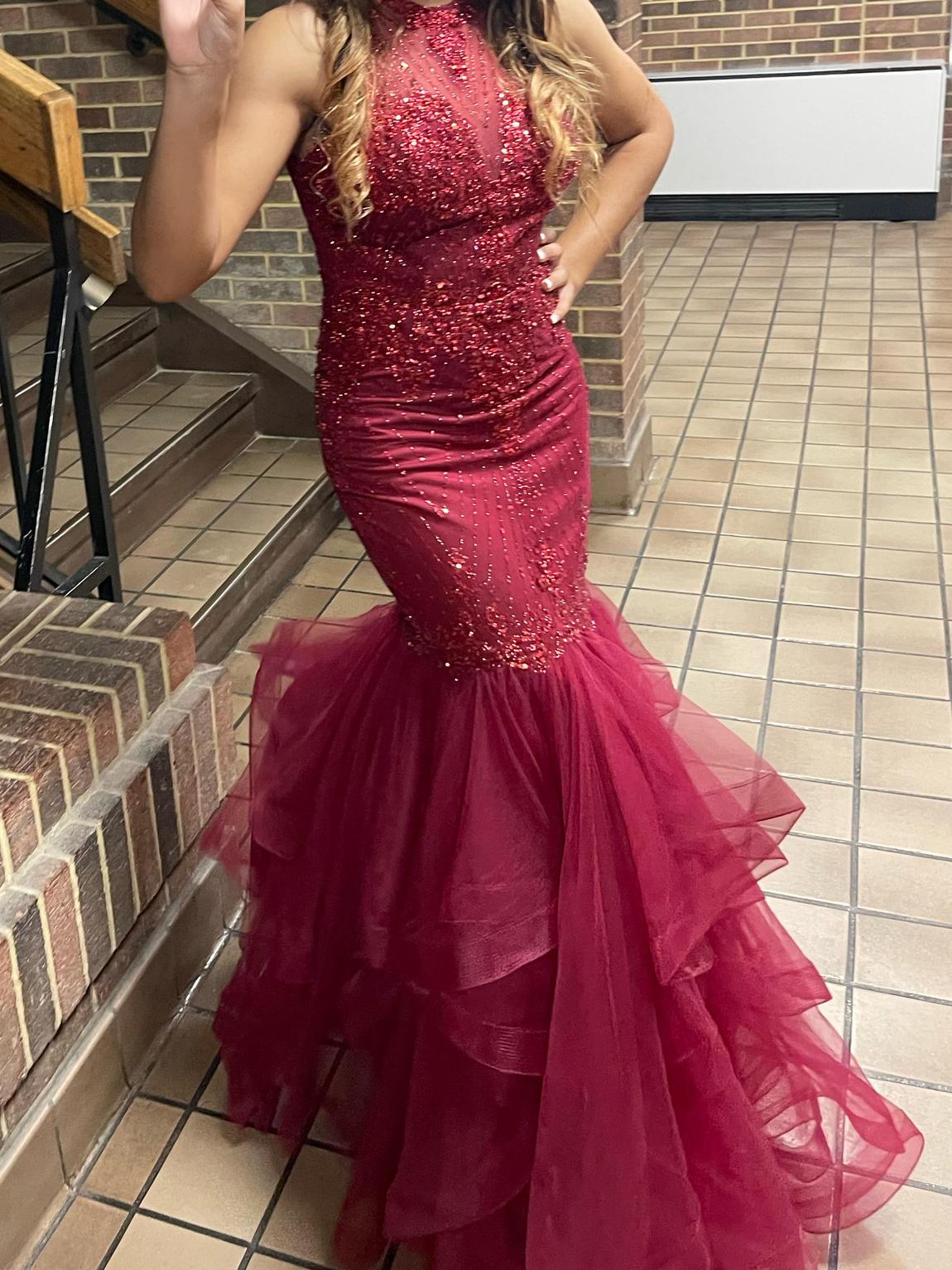 Size 2 Prom Sequined Burgundy Red Mermaid Dress on Queenly