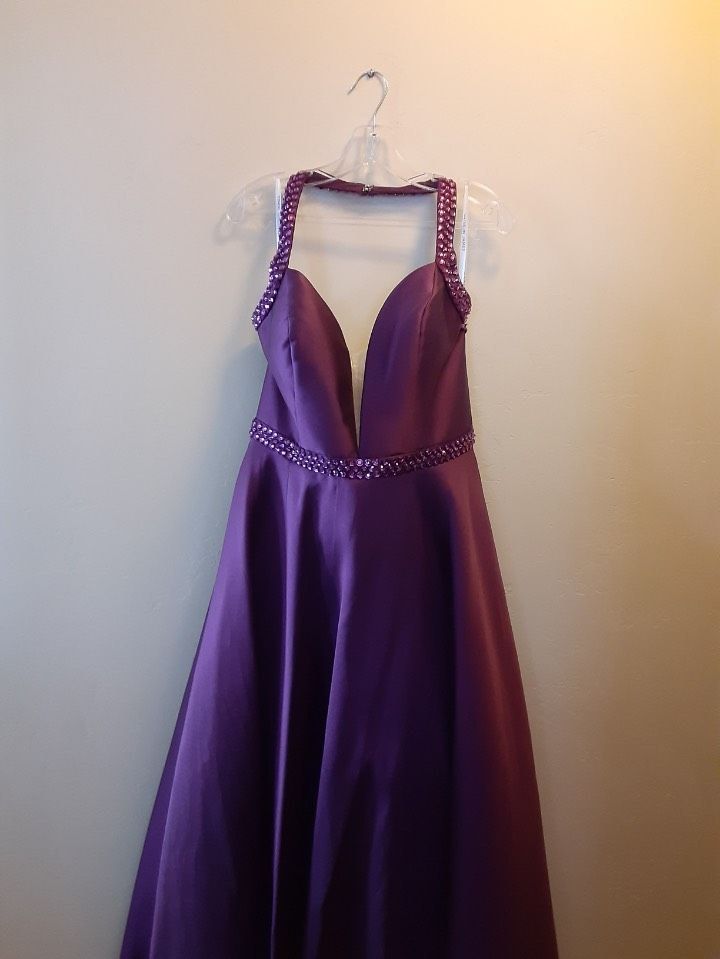 Madison James Plus Size 16 Prom Sequined Purple A-line Dress on Queenly