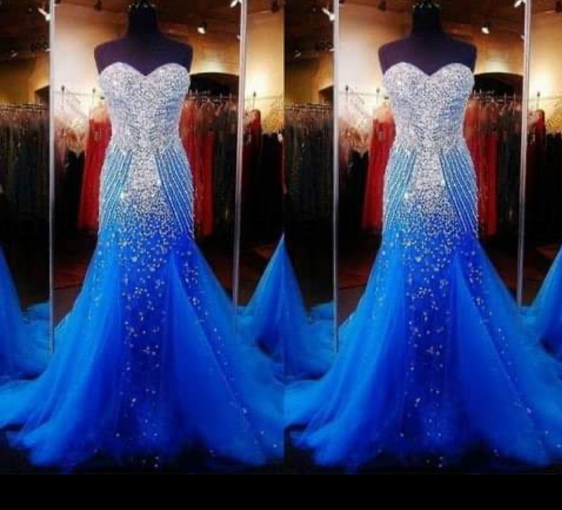 Mermaid dress Plus Size 20 Prom Strapless Sequined Royal Blue Mermaid Dress on Queenly