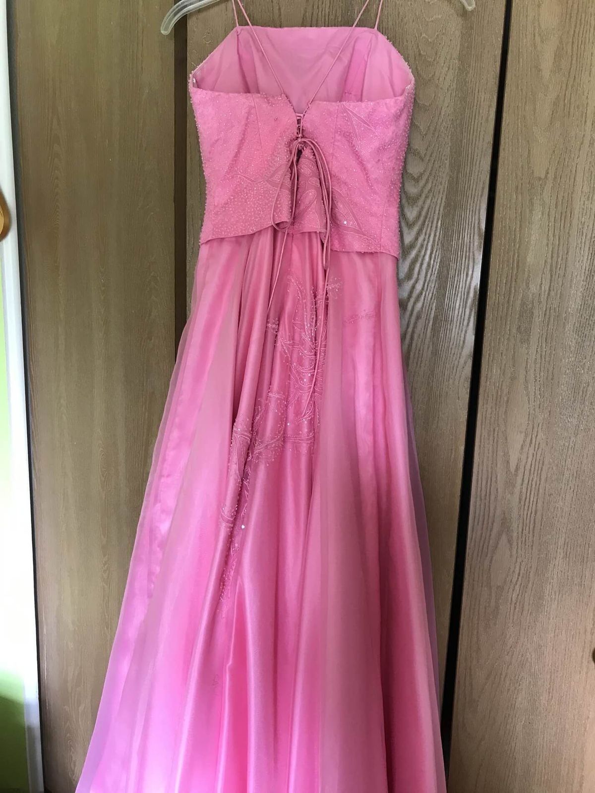 Size 0 Prom Strapless Sequined Hot Pink Ball Gown on Queenly