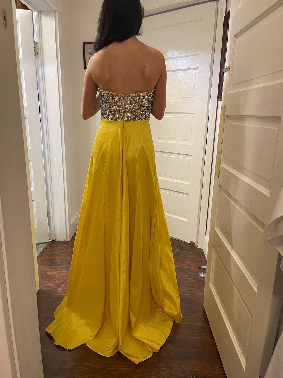 Jovani Size 6 Prom Strapless Sequined Yellow Dress With Train on Queenly