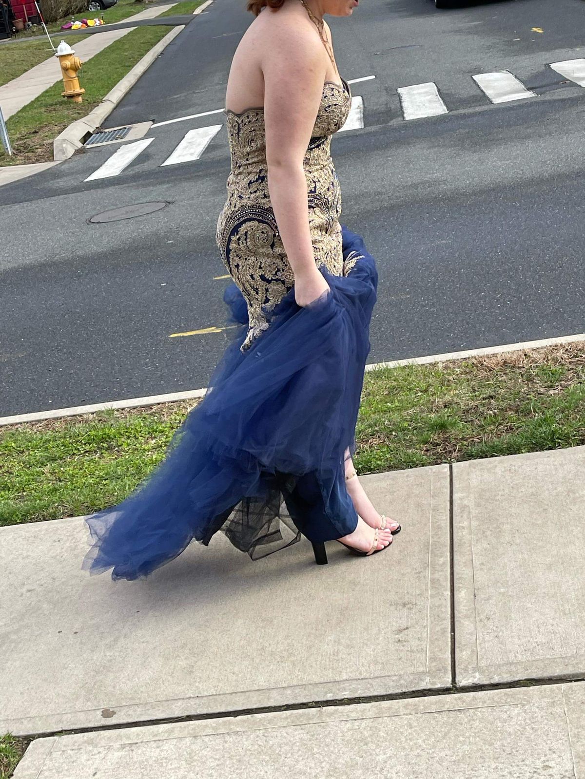 Size 10 Prom Strapless Navy Blue Mermaid Dress on Queenly