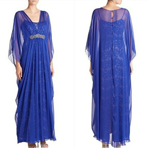 Teri Jon Size 2 Lace Blue Floor Length Maxi on Queenly