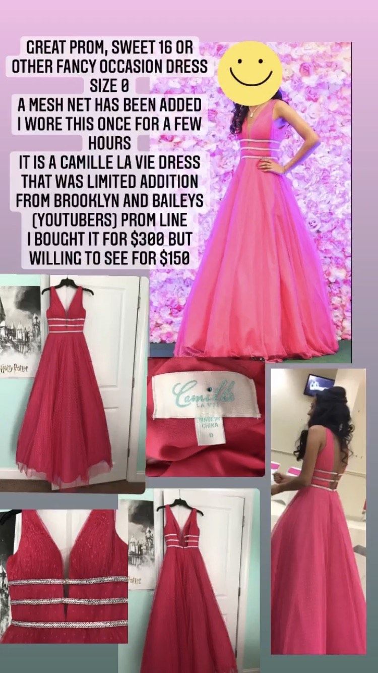 Camille La Vie Size 0 Prom Sheer Pink Ball Gown on Queenly