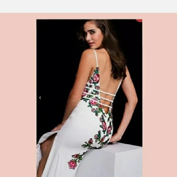 Jovani Size 14 Prom Plunge Floral Multicolor Side Slit Dress on Queenly
