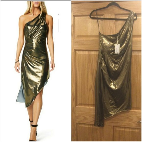 Rami Brook Size 8 One Shoulder Gold Cocktail Dress on Queenly
