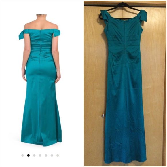 Teri Jon Size 6 Off The Shoulder Green Cocktail Dress on Queenly