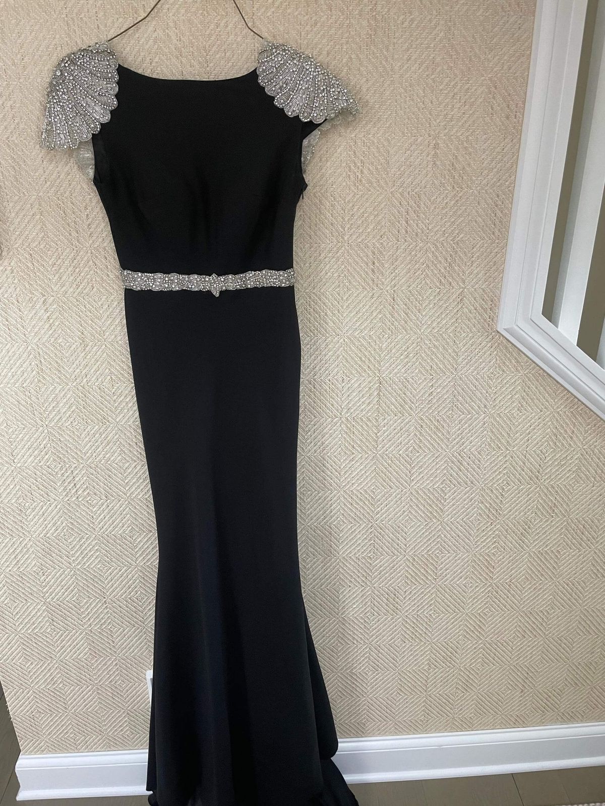 Tarik Ediz Size 4 Prom Cap Sleeve Sequined Black Ball Gown on Queenly