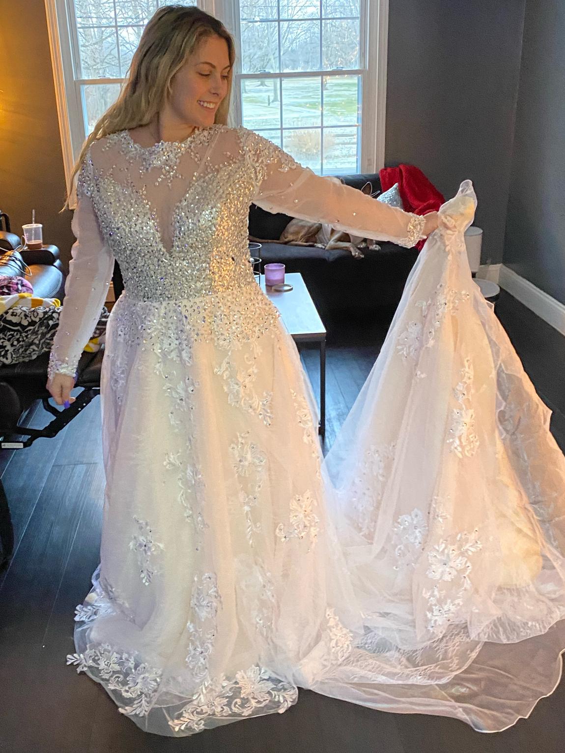 Size 12 Long Sleeve Sequined White Ball Gown on Queenly