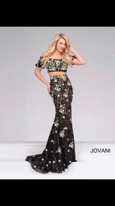 Jovani Size 4 Prom Floral Black Mermaid Dress on Queenly