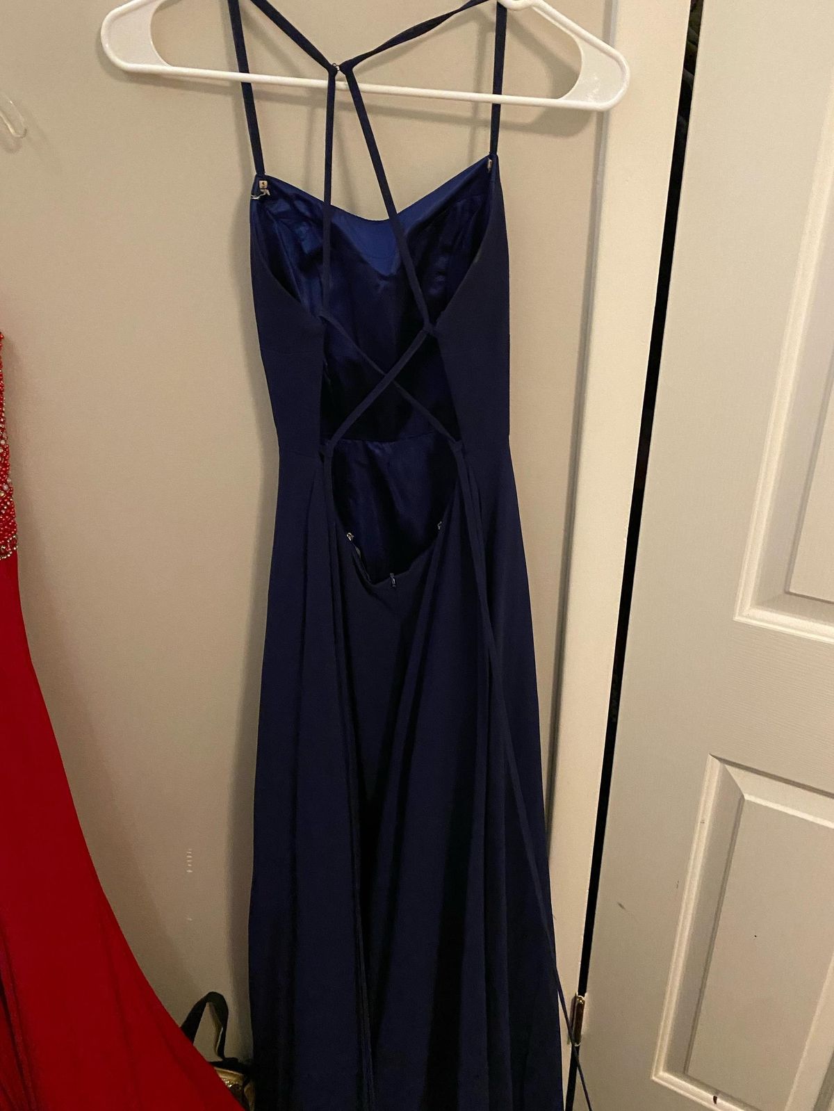 Faviana Size 0 Navy Blue Side Slit Dress on Queenly
